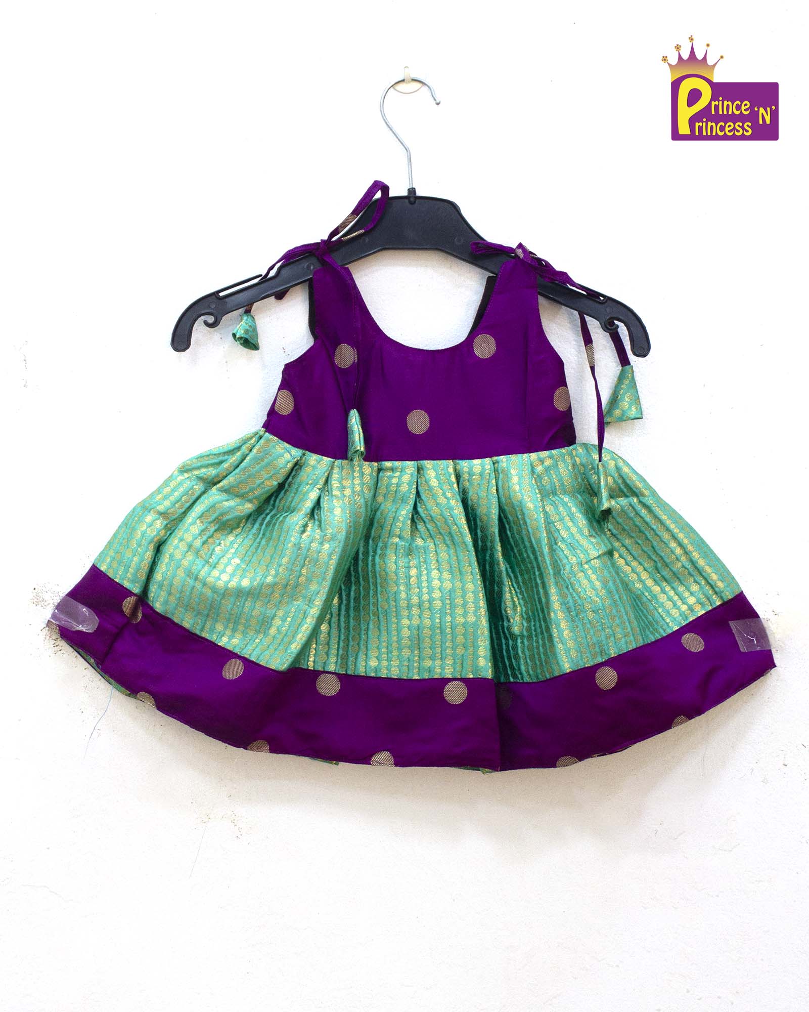 Toddlers Purple Rama Green Raw Silk Pattu Frock LF1379 - Prince N Princess