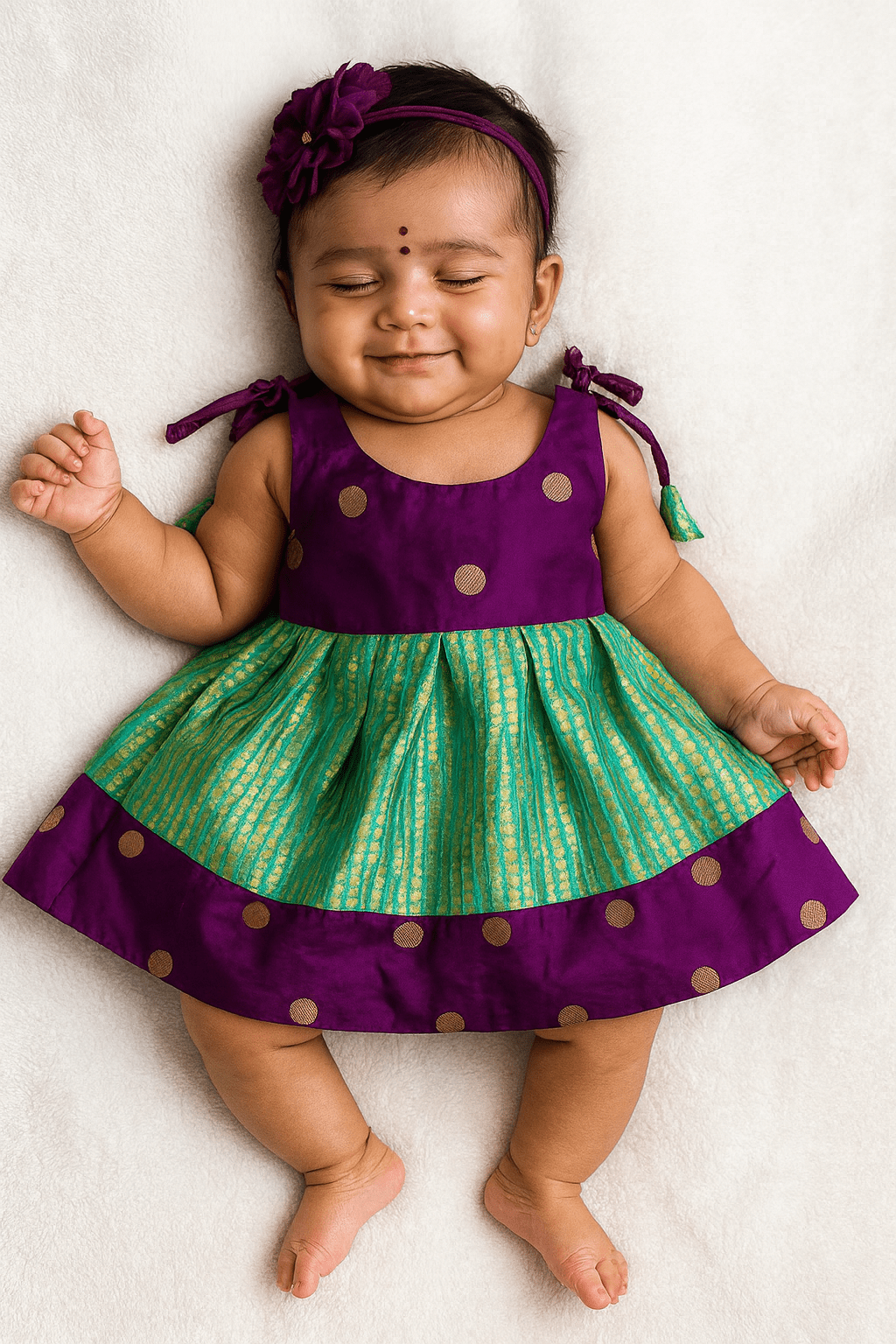 Toddlers Purple Rama Green Raw Silk Pattu Frock LF1379 - Prince N Princess