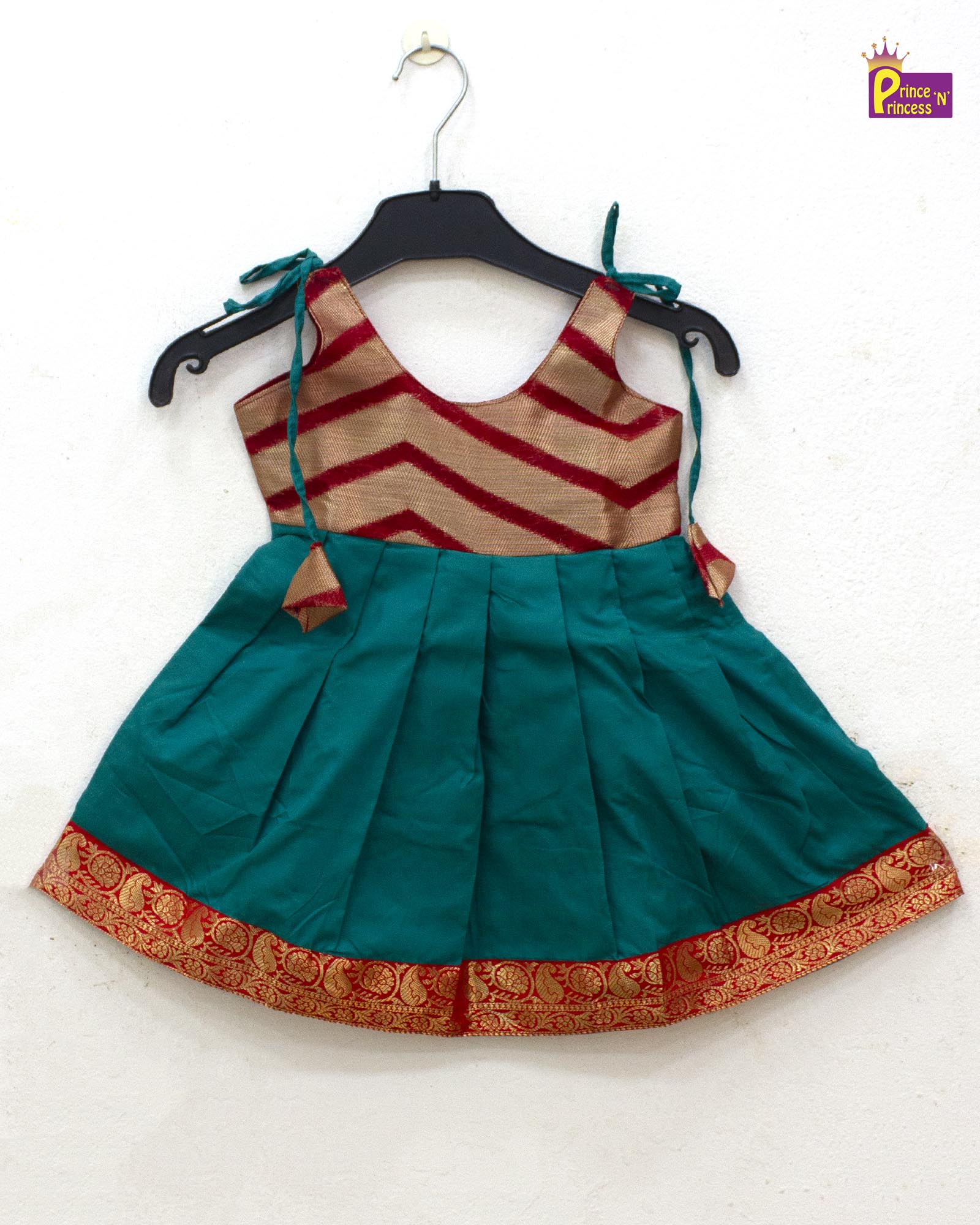 Toddlers Rama Green Raw Silk Pattu Frock LF1336 - Prince N Princess