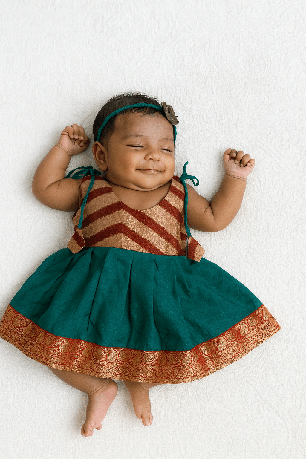 Toddlers Rama Green Raw Silk Pattu Frock LF1336 - Prince N Princess