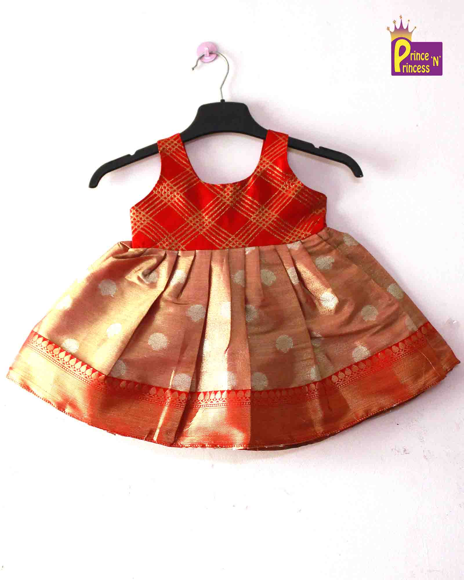 Toddlers Red Tissue Silk Knot Type Frock LF466 - Prince N Princess