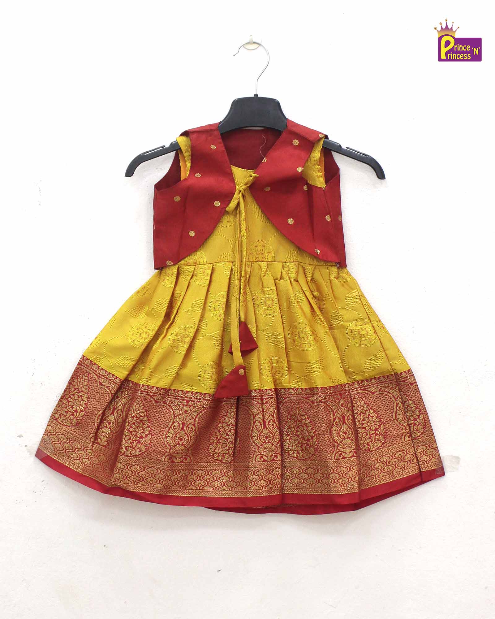 Toddlers Red Yellow Raw Silk Coat Frock LF416 - Prince N Princess