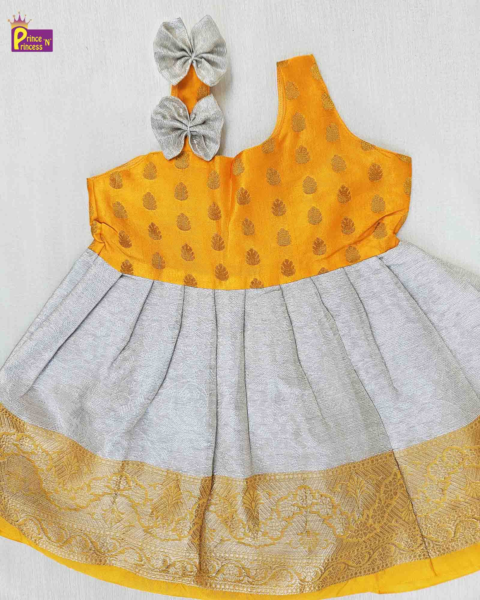 Toddlers Yellow Trendy Pattu Frock LF572 - Prince N Princess