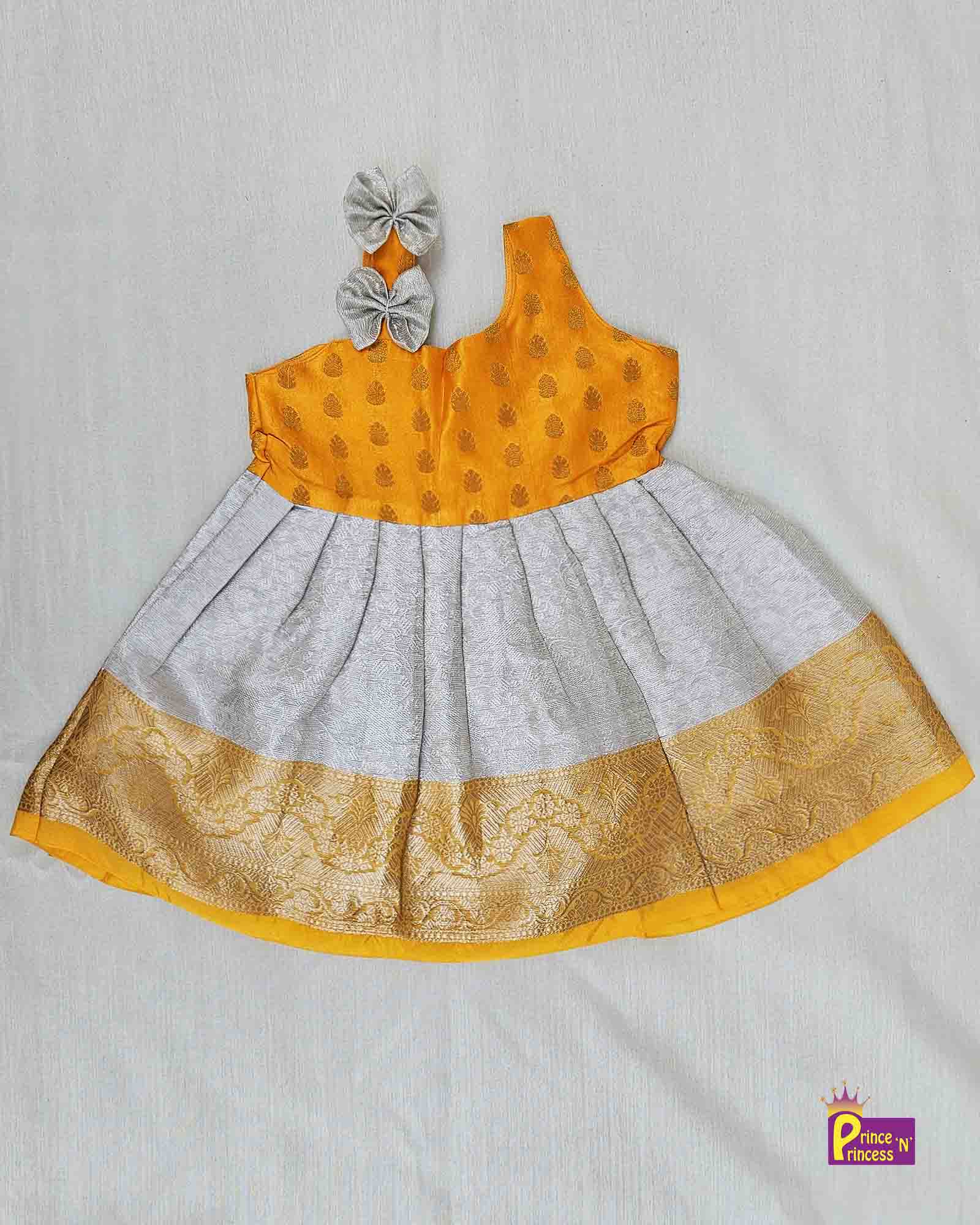 Toddlers Yellow Trendy Pattu Frock LF572 - Prince N Princess
