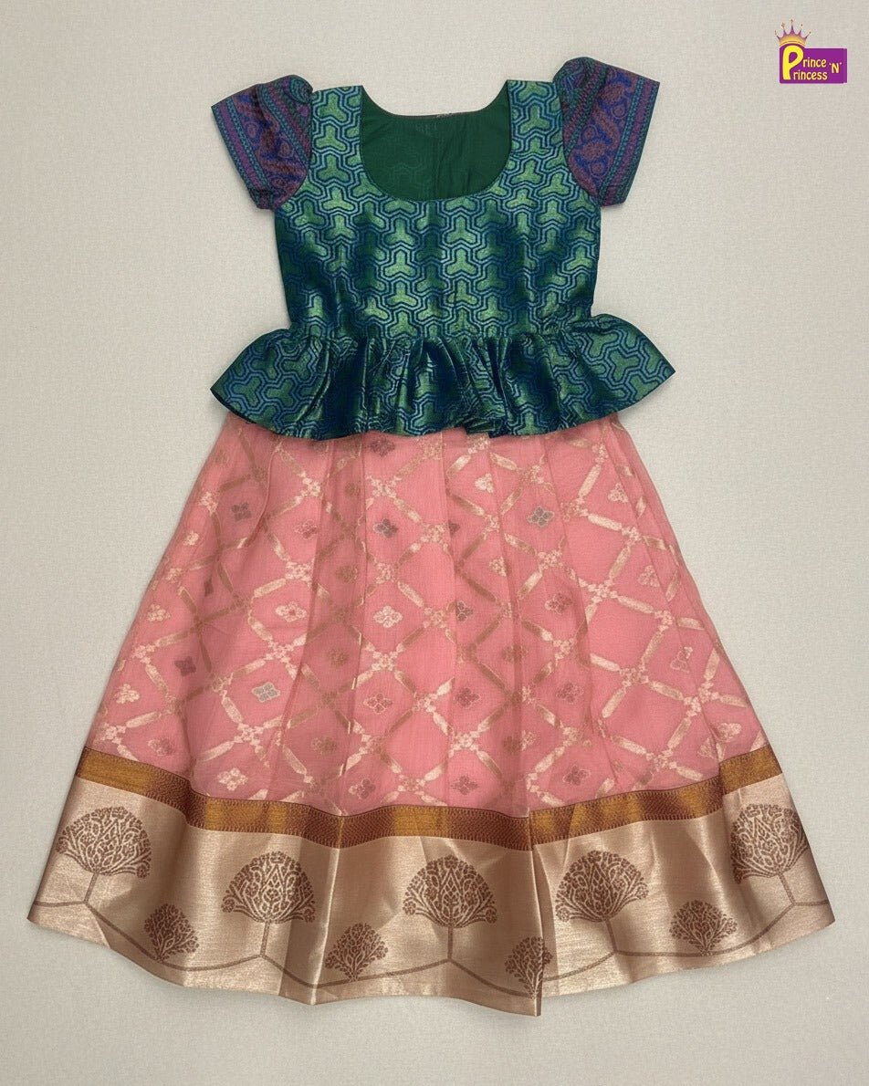 Traditional Blue Pink Banarasi Long Gown PG459 - Prince N Princess