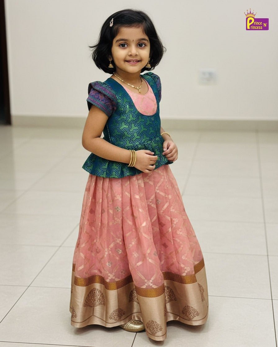 Traditional Blue Pink Banarasi Long Gown PG459 - Prince N Princess