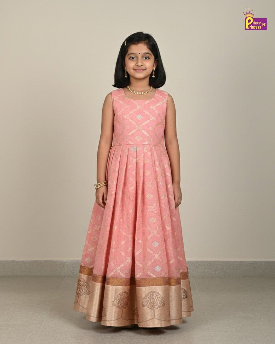 Traditional Blue Pink Banarasi Long Gown PG459 - Prince N Princess