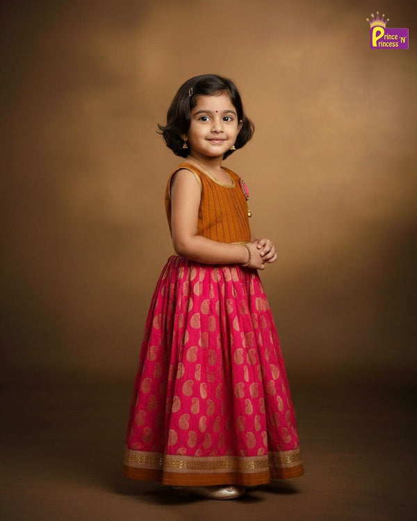 Traditional Gown Pink With Dark Golden PG666 - Prince N Princess