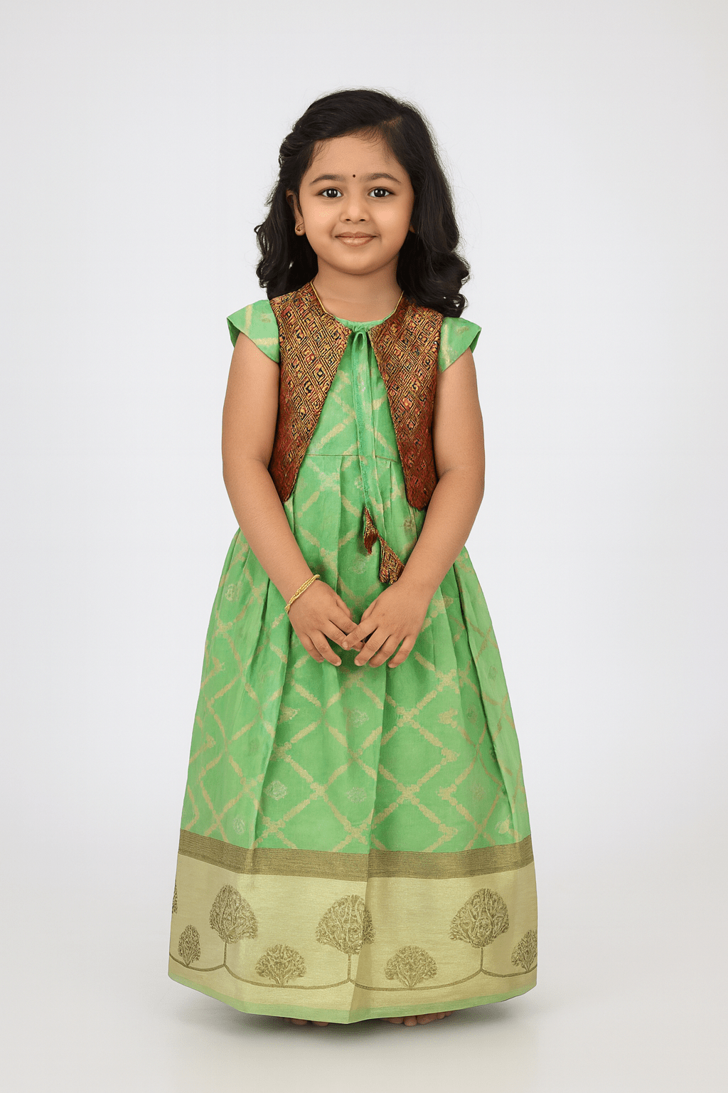 Traditional Green Maroon Coat Gown PG552 - Prince N Princess