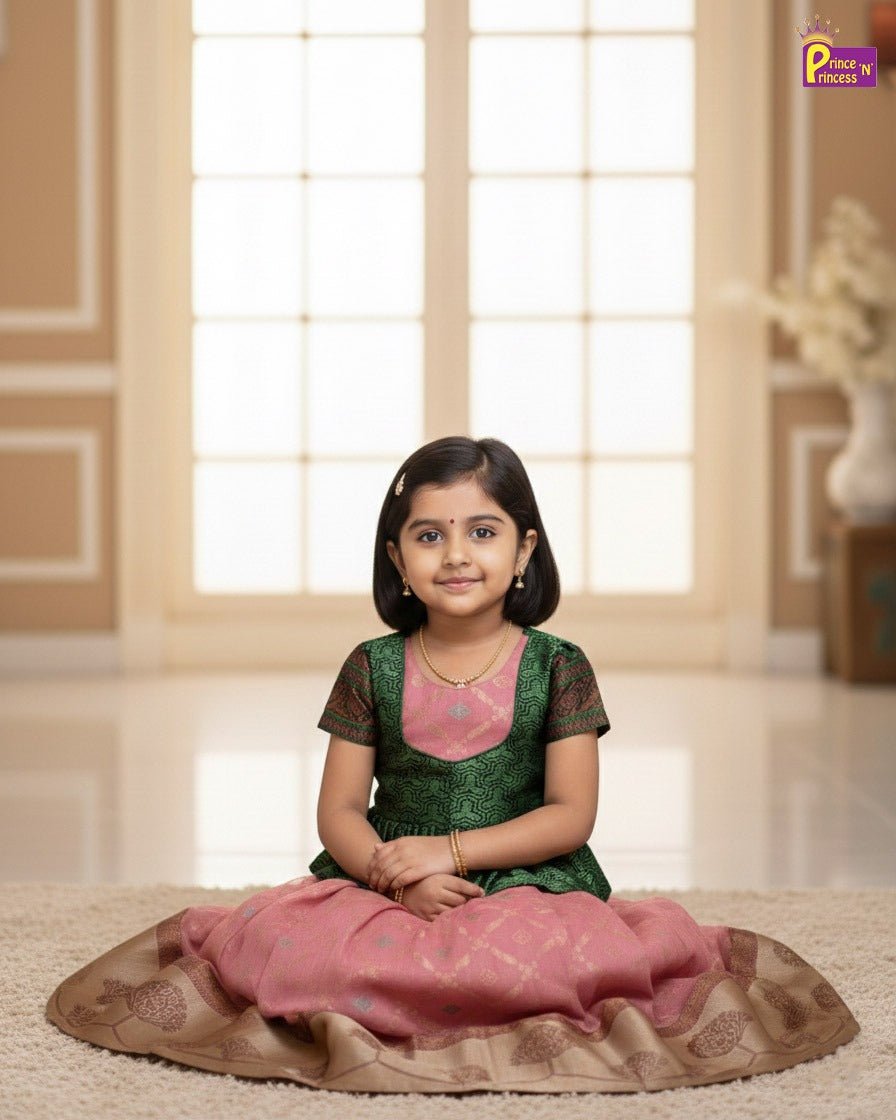 Traditional Green With Pink Banarasi Long Gown PG458 - Prince N Princess
