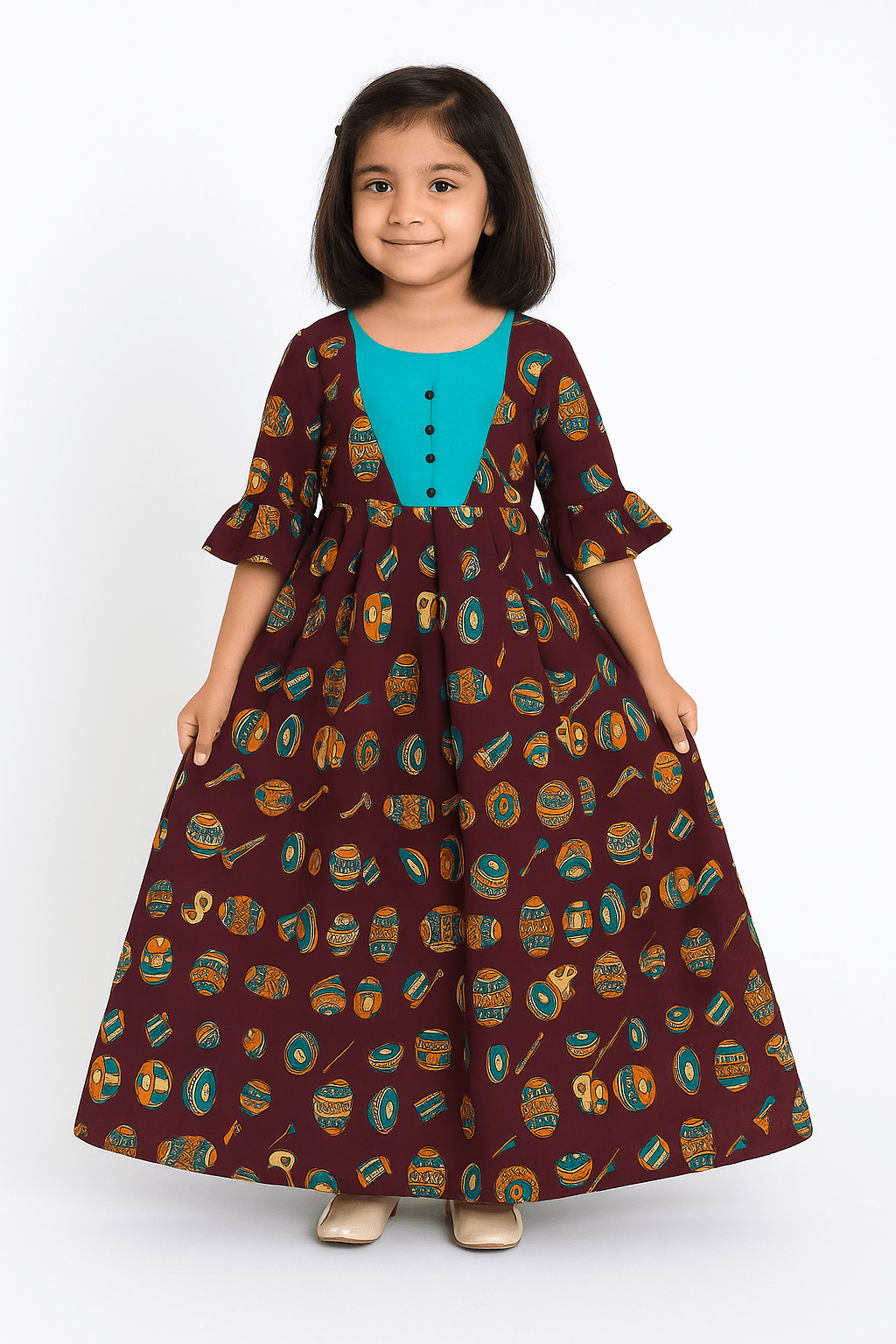 Traditional Kalamkari Long gown PG474 for kids festival wear