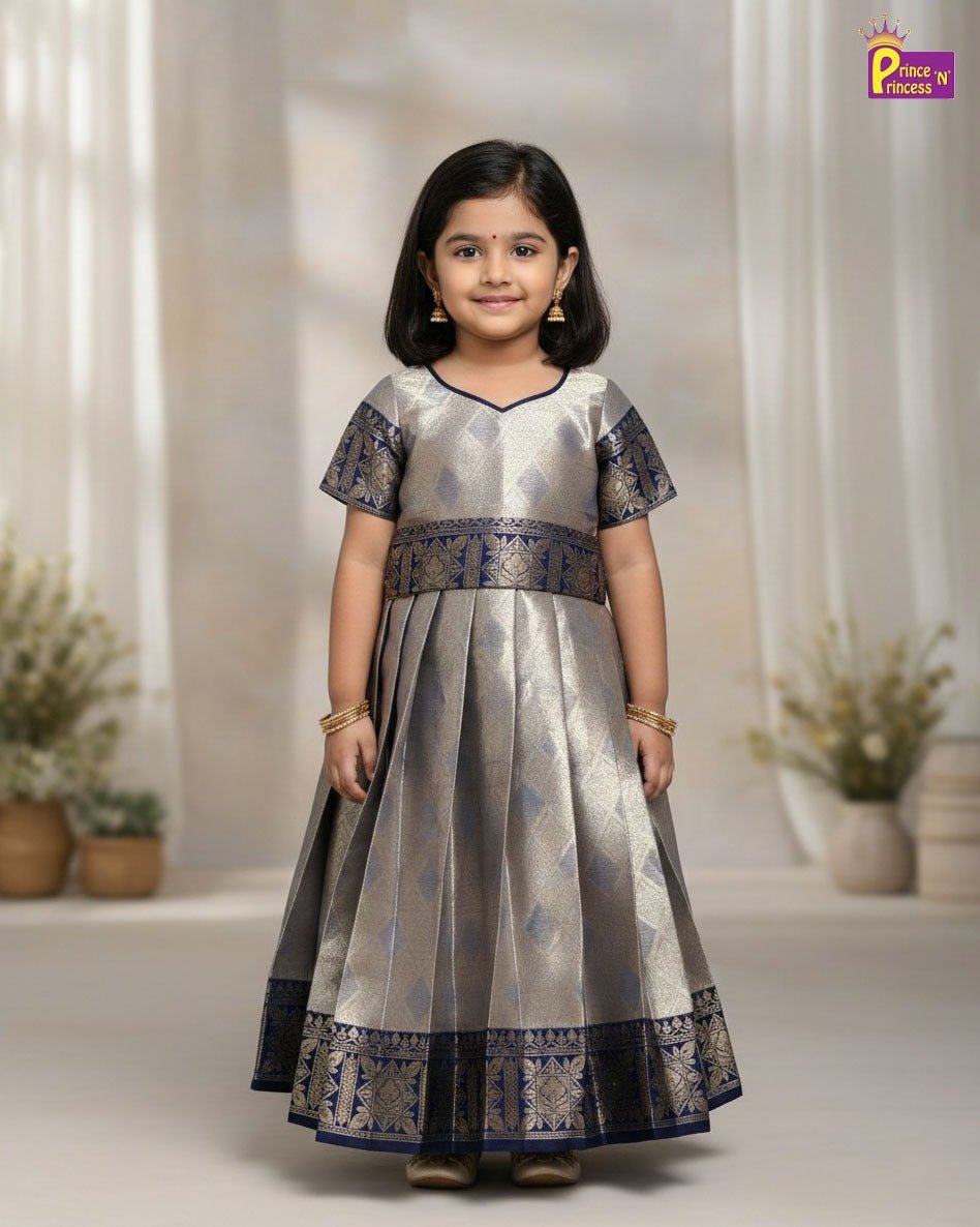 Traditional Long Gown with Hip Belt Duppata in Navy PG549 - Prince N Princess