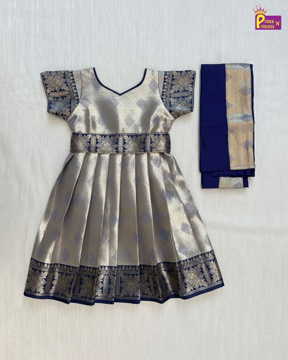 Traditional Long Gown with Hip Belt Duppata in Navy PG549 - Prince N Princess