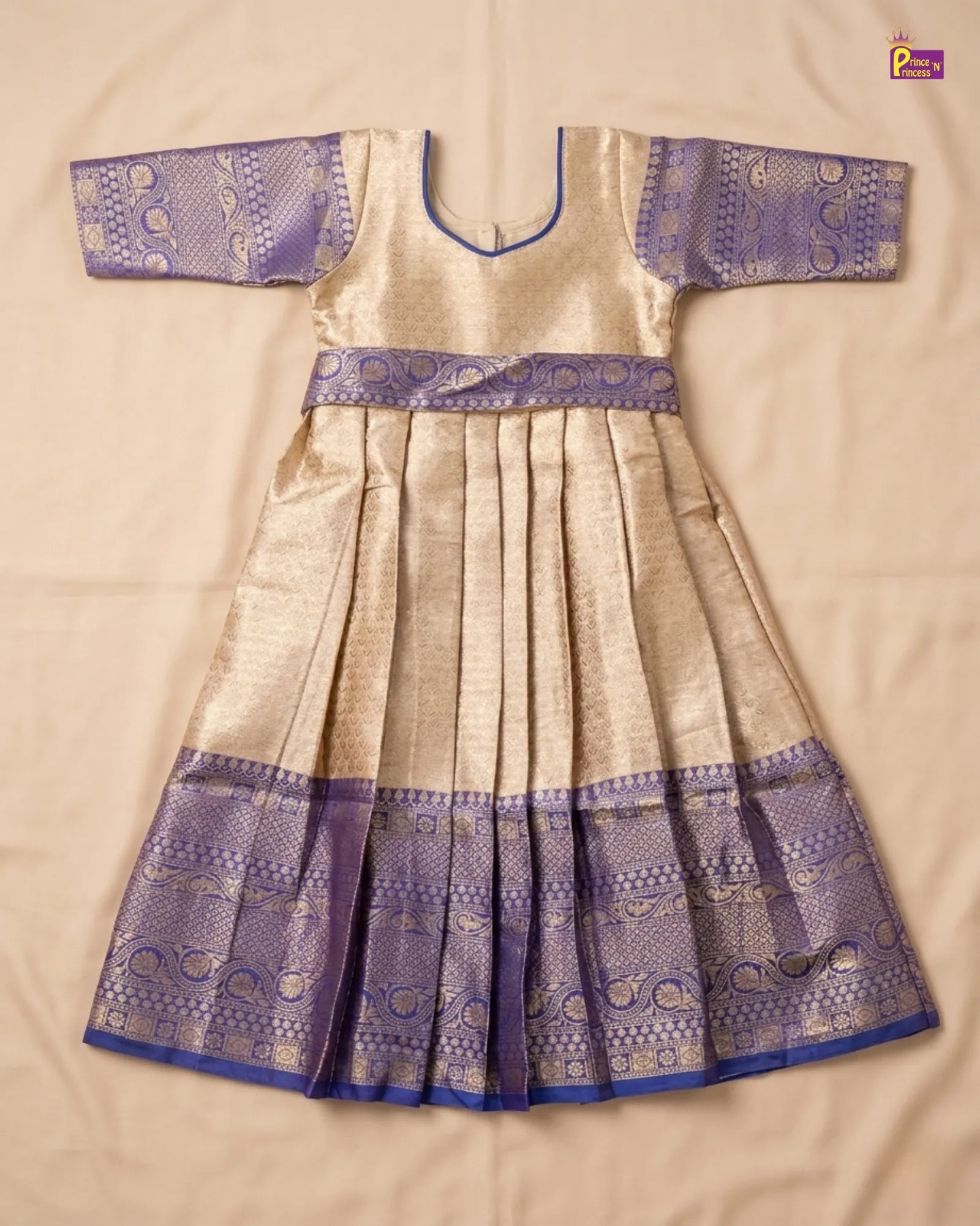 Traditional Long gown with hip belt in Blue PG511 for kids festival wear