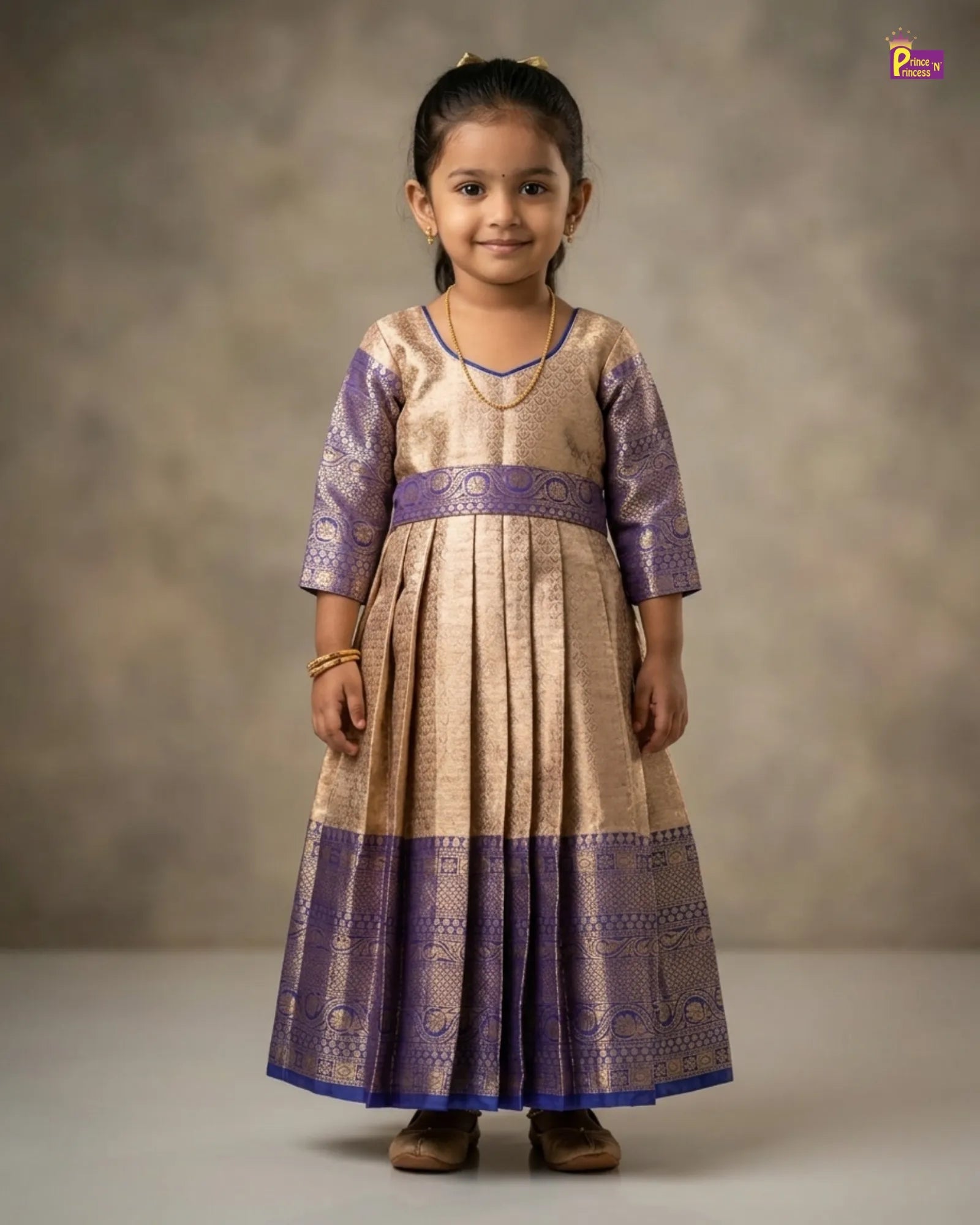 Traditional Long gown with hip belt in Blue PG511 for kids festival wear