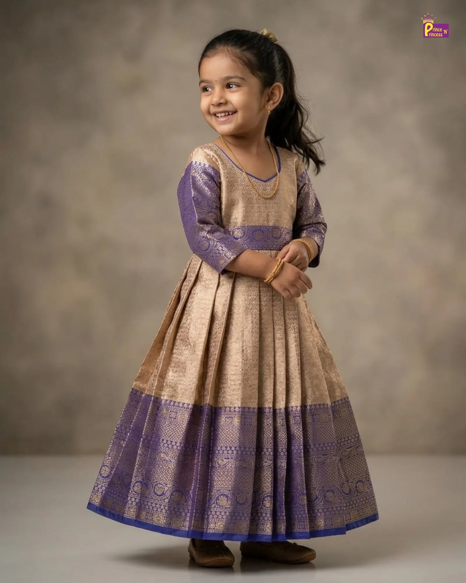 Traditional Long gown with hip belt in Blue PG511 for kids festival wear