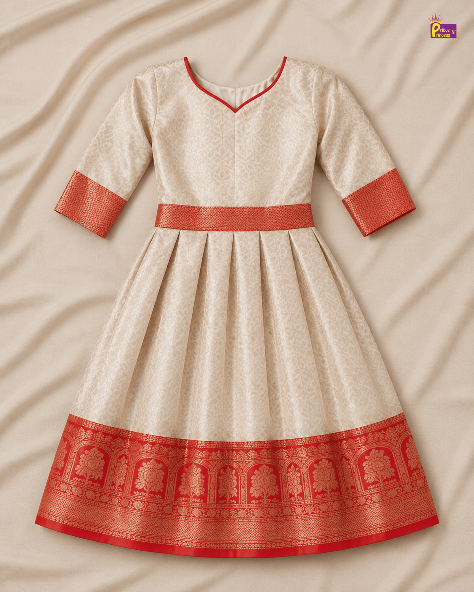 Traditional Long gown with hip belt in Red PG508 for kids festival wear