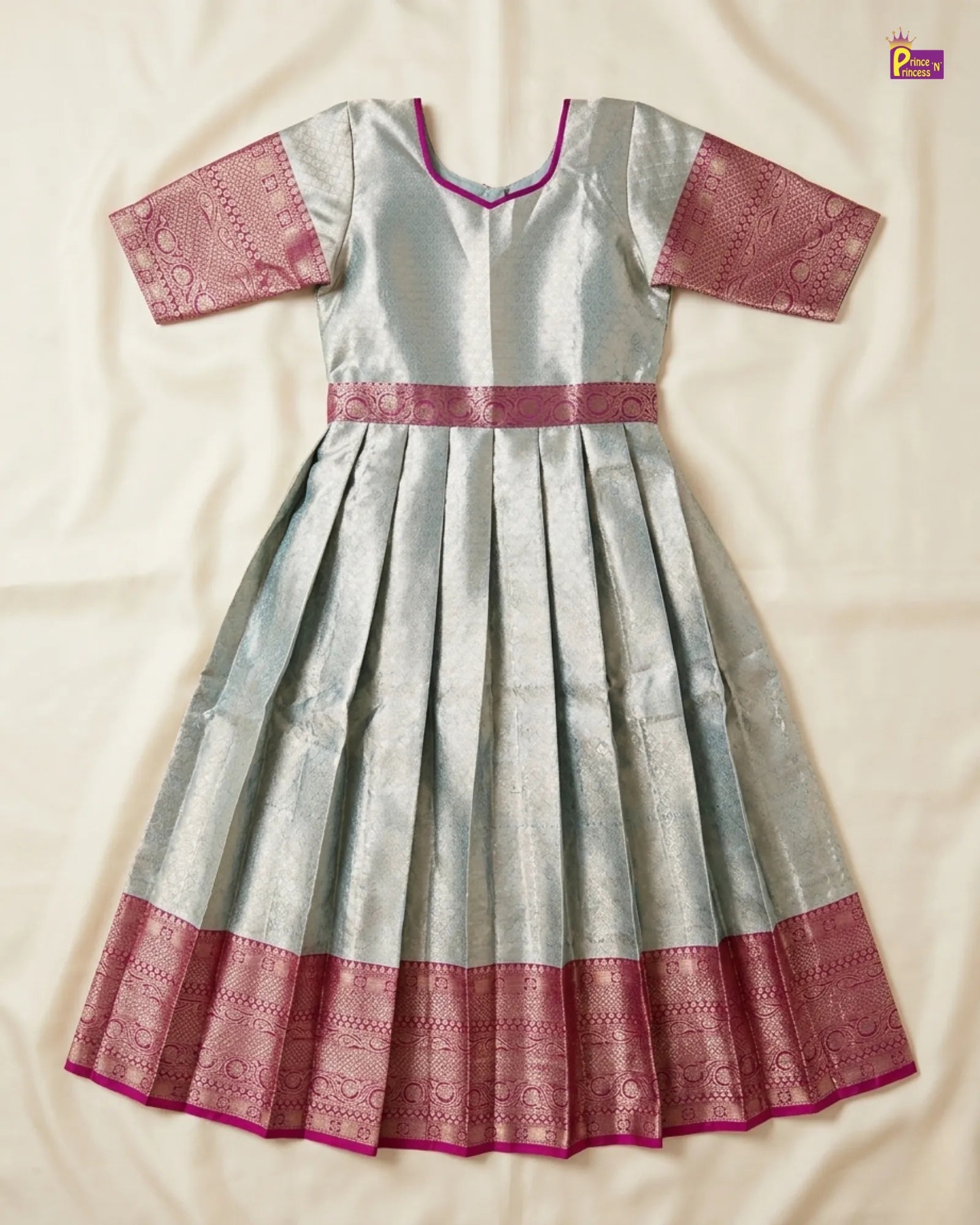 Traditional Magenta Long gown with hip belt PG515 for kids festival wear