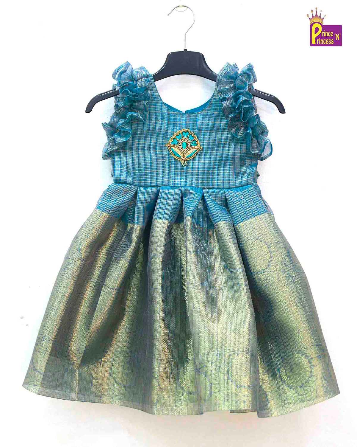 Traditional Sky Blue Long gown PG477 for kids festival wear