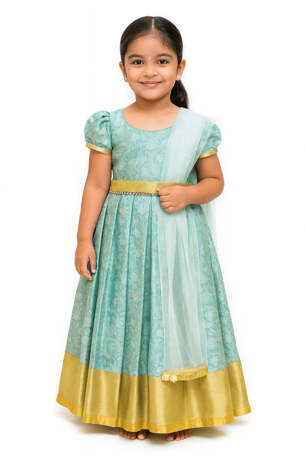 Traditional Sky Blue Long gown with hip belt PG550 - Prince N Princess