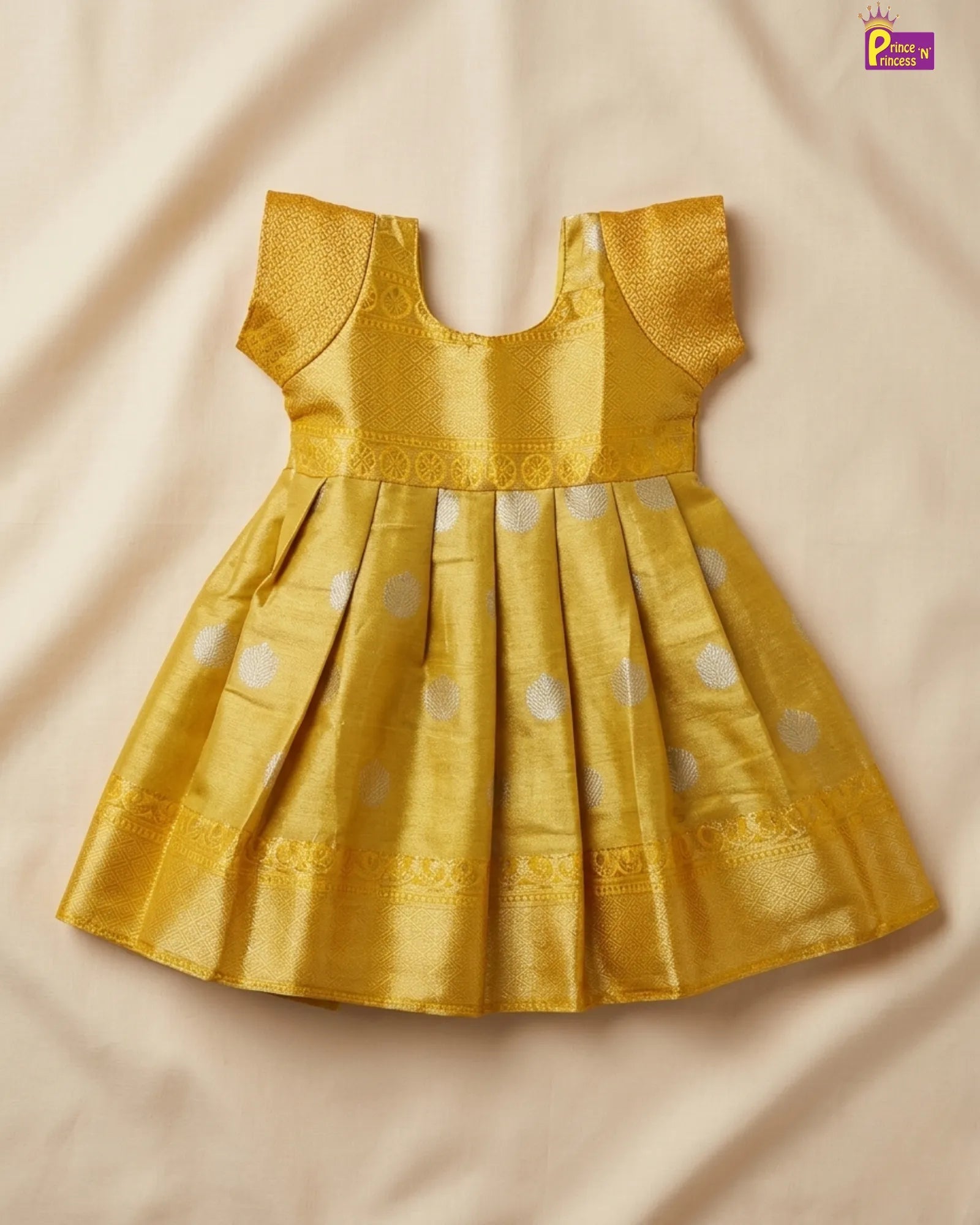 Traditional Yellow Banarasi Pattu Frock for Baby Girls Traditional Festive Dress LF1923 for kids festival wear