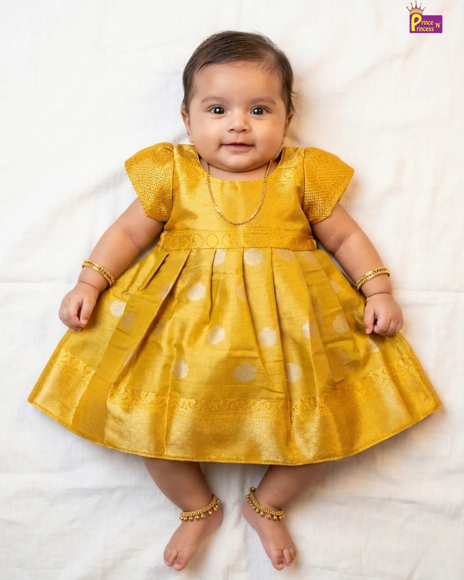 Traditional Yellow Banarasi Pattu Frock for Baby Girls Traditional Festive Dress LF1923 for kids festival wear