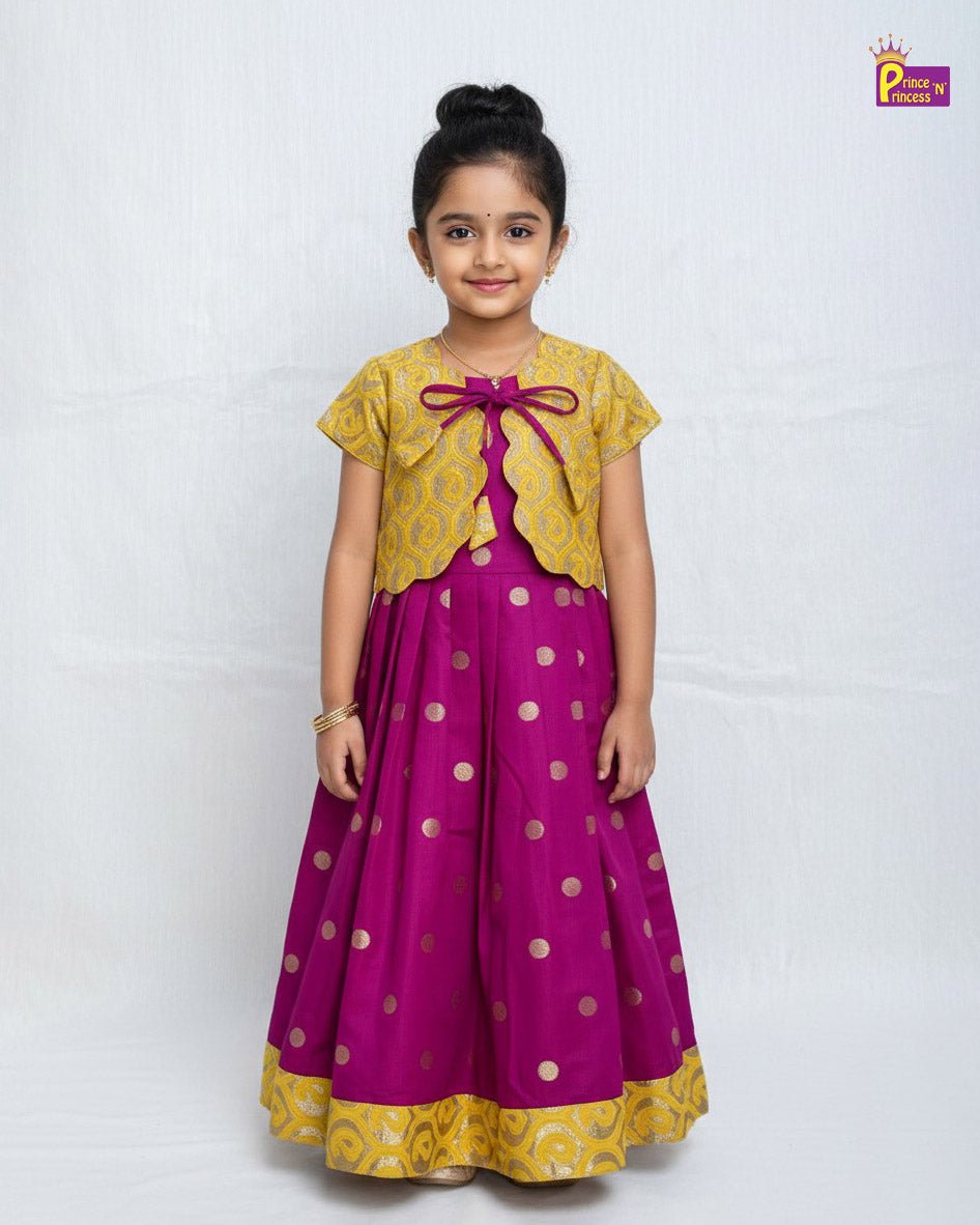 Traditional Yellow Coat Purple Gown PG432 - Prince N Princess