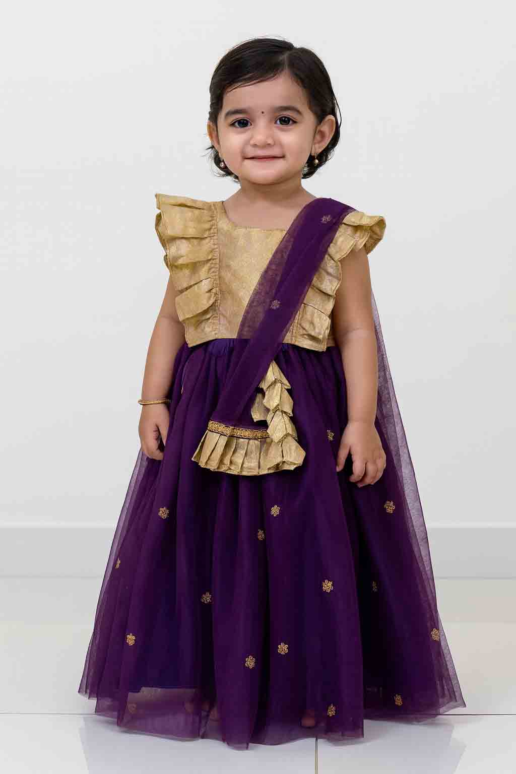 Whine with Gold Embroidery net Lehenga Choli LC235 - Prince N Princess