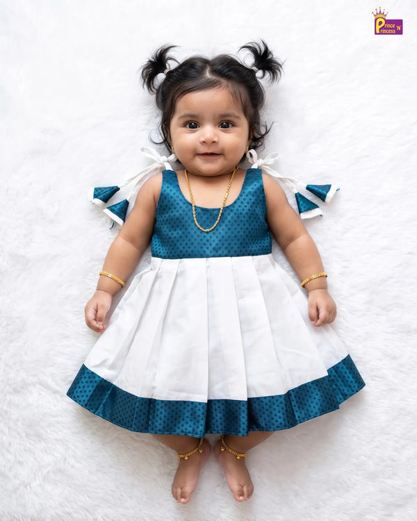 White Raw Silk Newborn Lakshana Frock - Naming Ceremony Dress LF2088 for kids festival wear