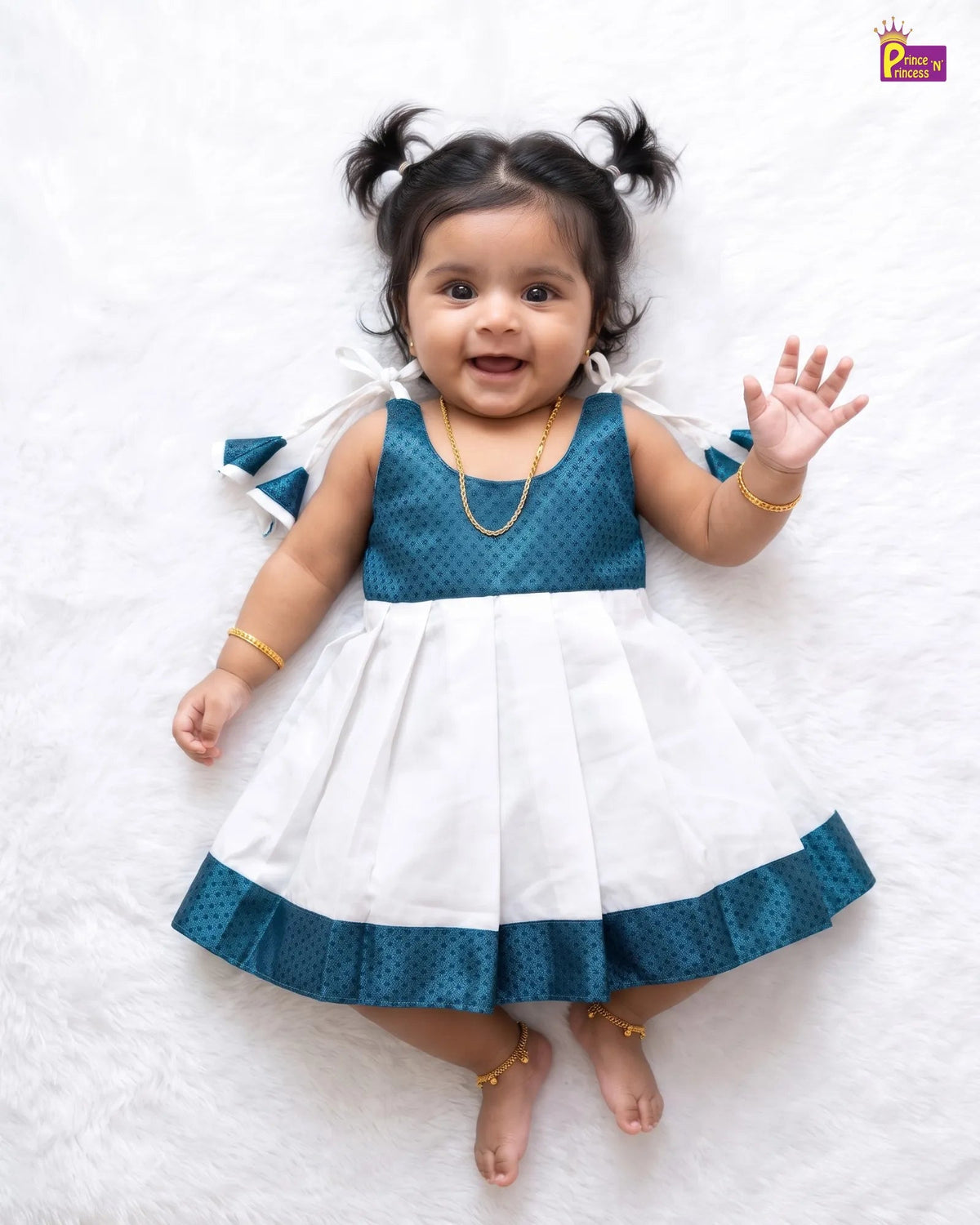White Raw Silk Newborn Lakshana Frock - Naming Ceremony Dress LF2088 for kids festival wear
