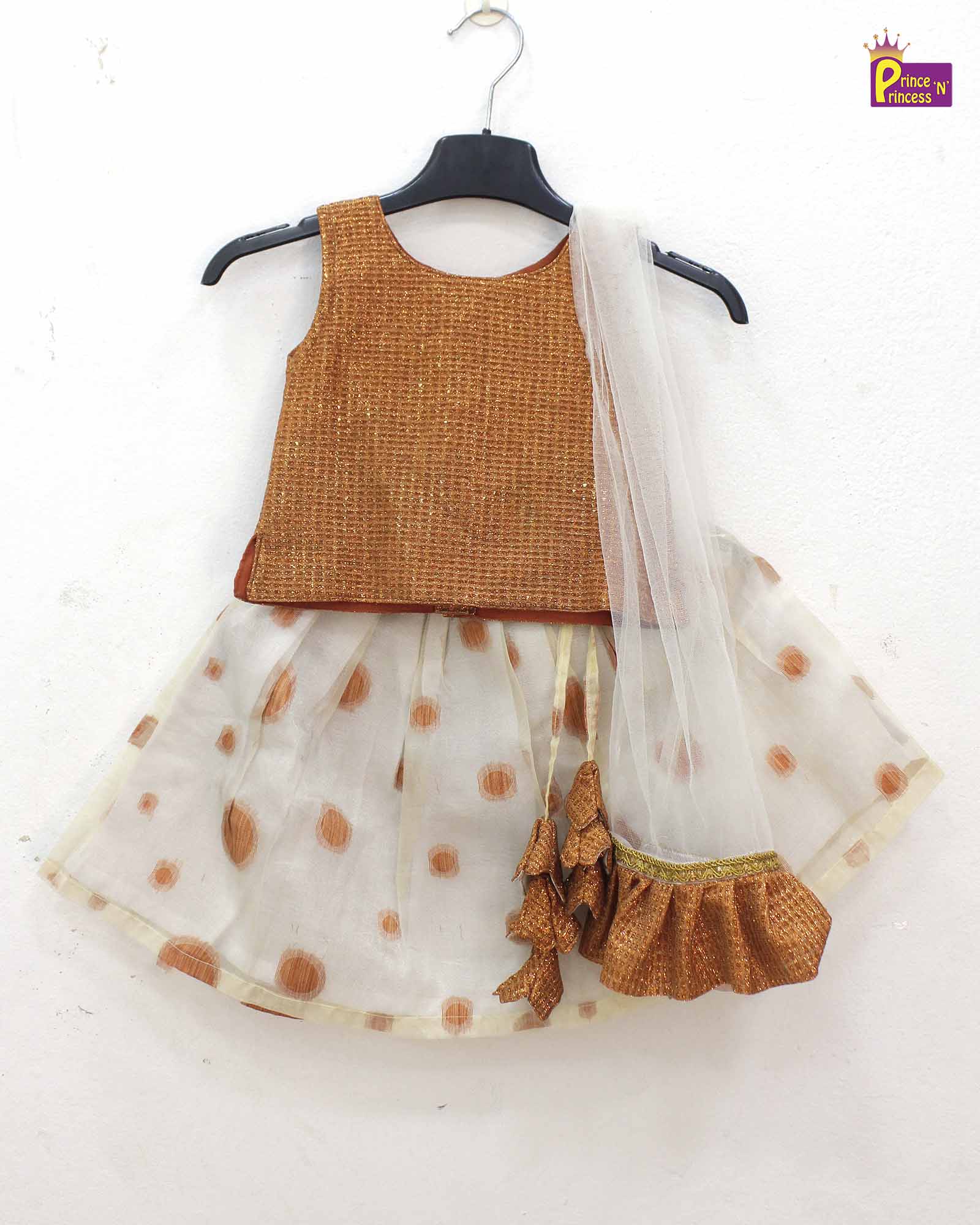 White with Gold Embroidery net Lehenga Choli LC323 - Prince N Princess