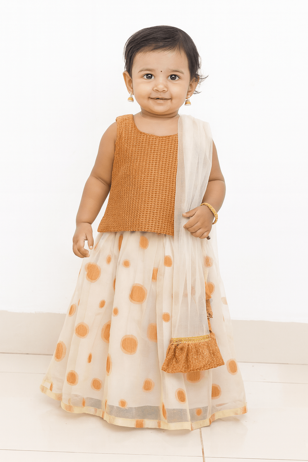 White with Gold Embroidery net Lehenga Choli LC323 - Prince N Princess