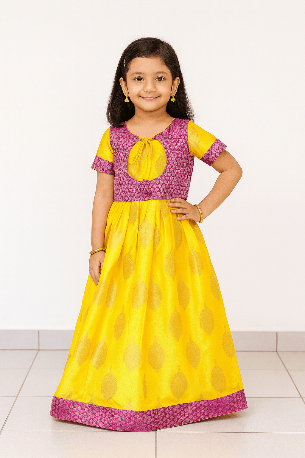 Yellow Kids Ethnic Coat Gown PG388 - Prince N Princess