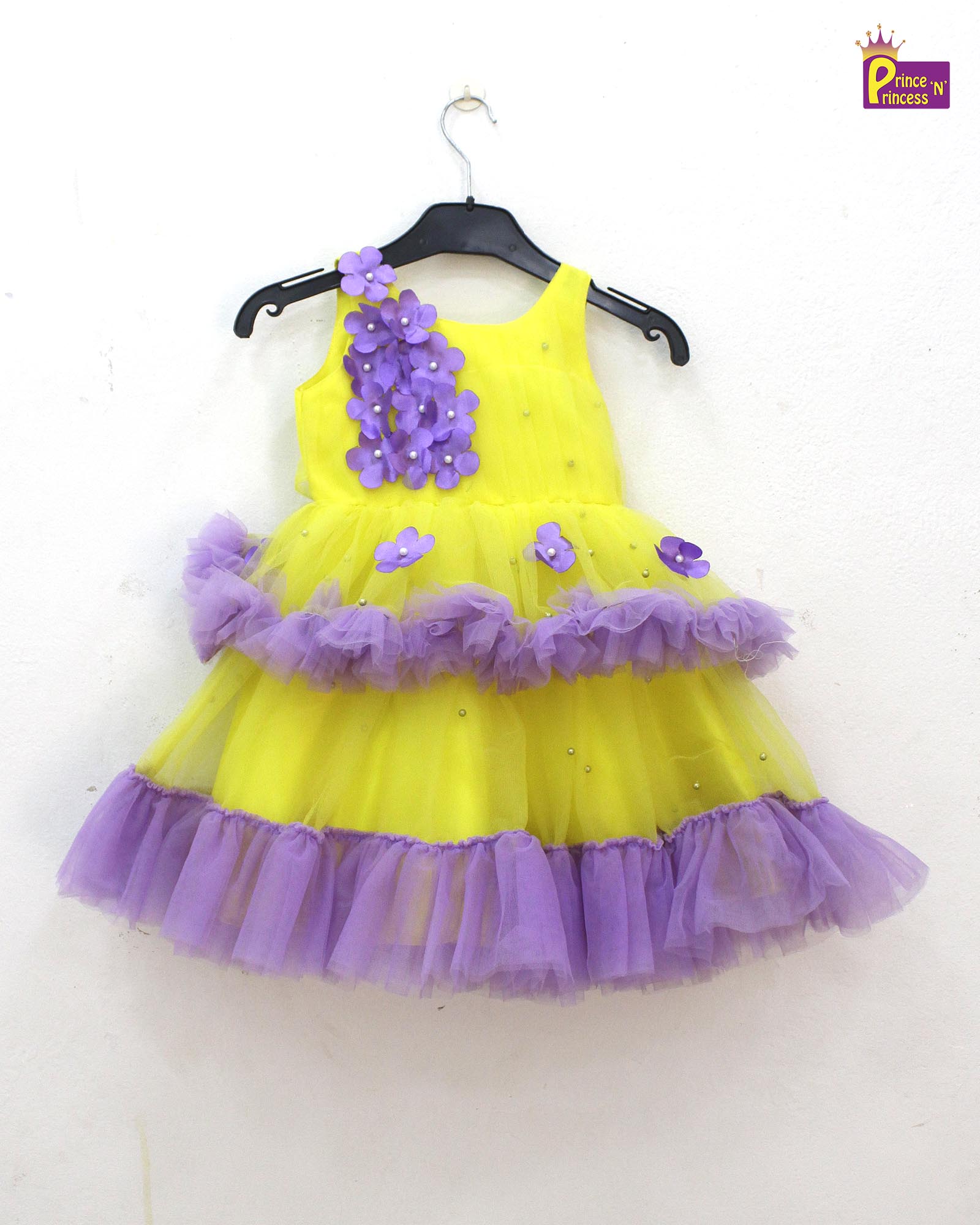 Yellow With purple Girls Party Gown BG163 - Prince N Princess