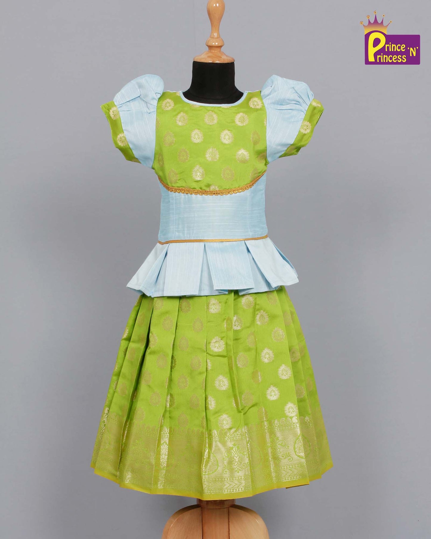 Kids Light Green Traditional Pattu Pavadai PPP1044 Prince N Princess