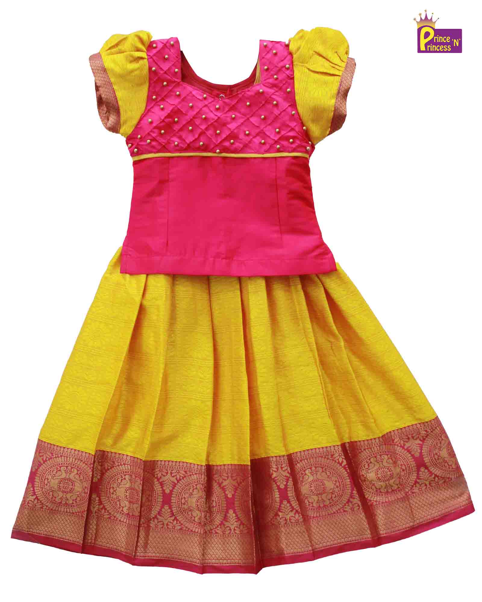 Rani Pink And Yellow Traditional Pattu Pavadai PPP974 Prince N Princess