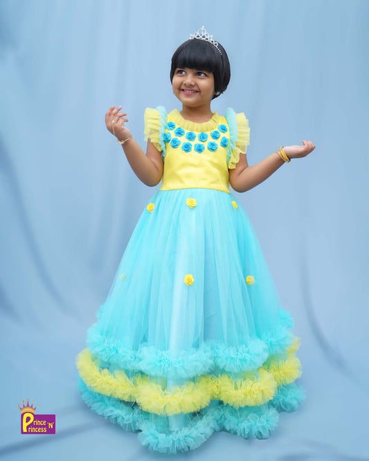 Kids Yellow Rama Blue Grand Birthday Gown BG032