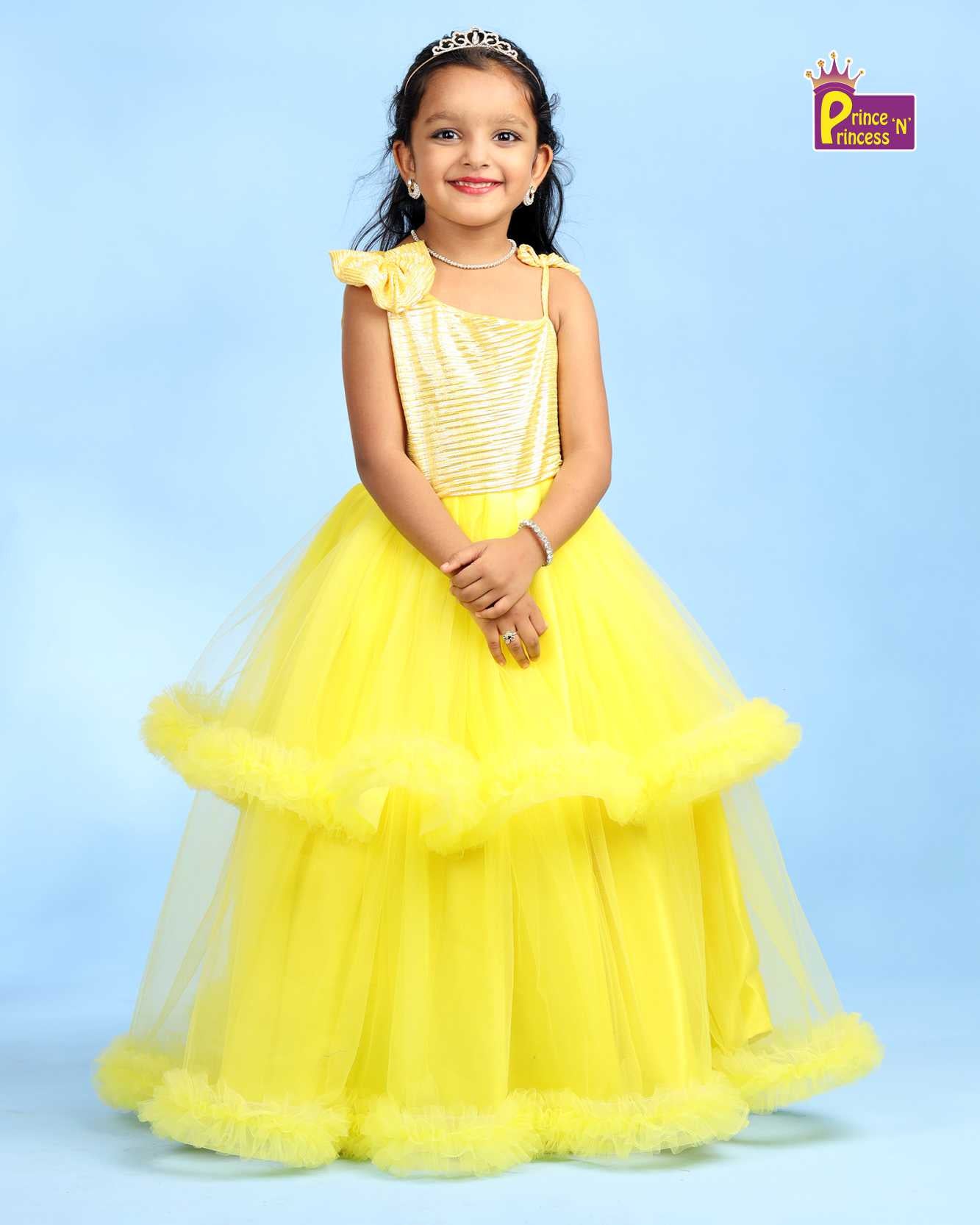 Net Solid Kids Party Wear Long Gown, Pale Yellow at Rs 1199 in Ghaziabad |  ID: 2850385700788
