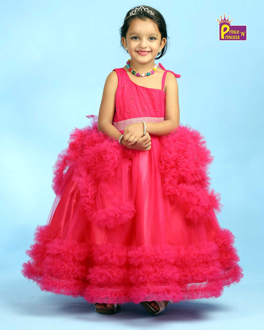Kids Pink Grand Ruffle Birthday Gown BG087 Prince N Princess