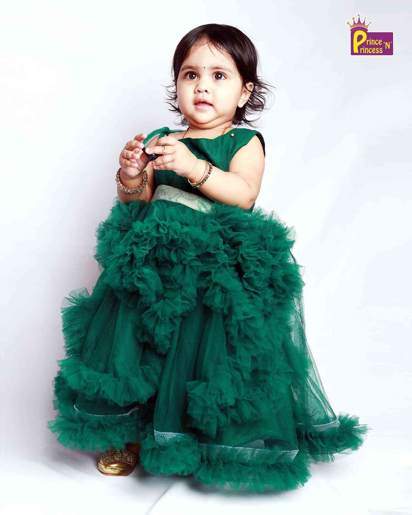 Kids Green Grand Ruffle Birthday Gown BG089 Prince N Princess