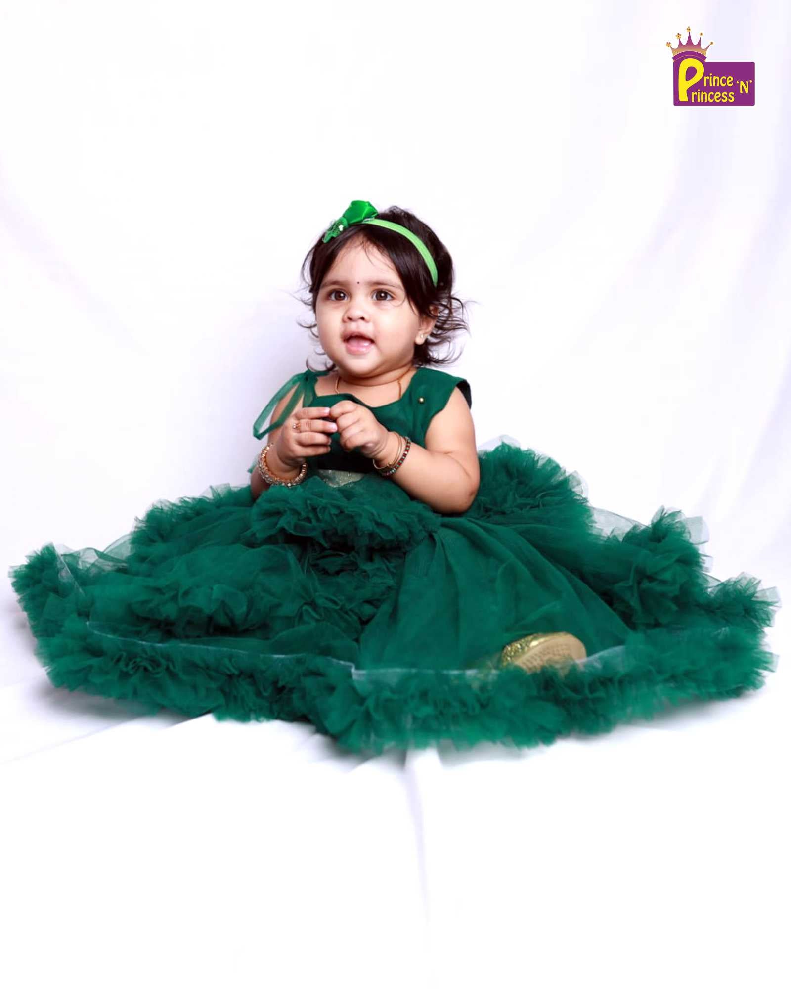 Kids Green Grand Ruffle Birthday Gown BG089 Prince N Princess