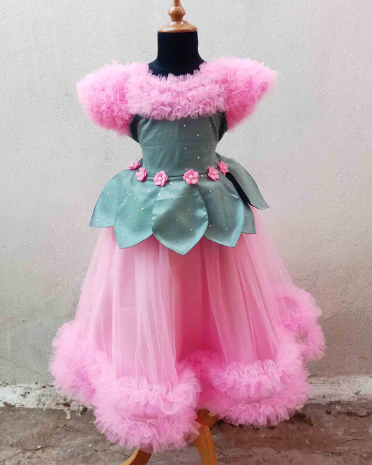 Kids Grey Pink Grand AARI work Birthday Gown BG150
