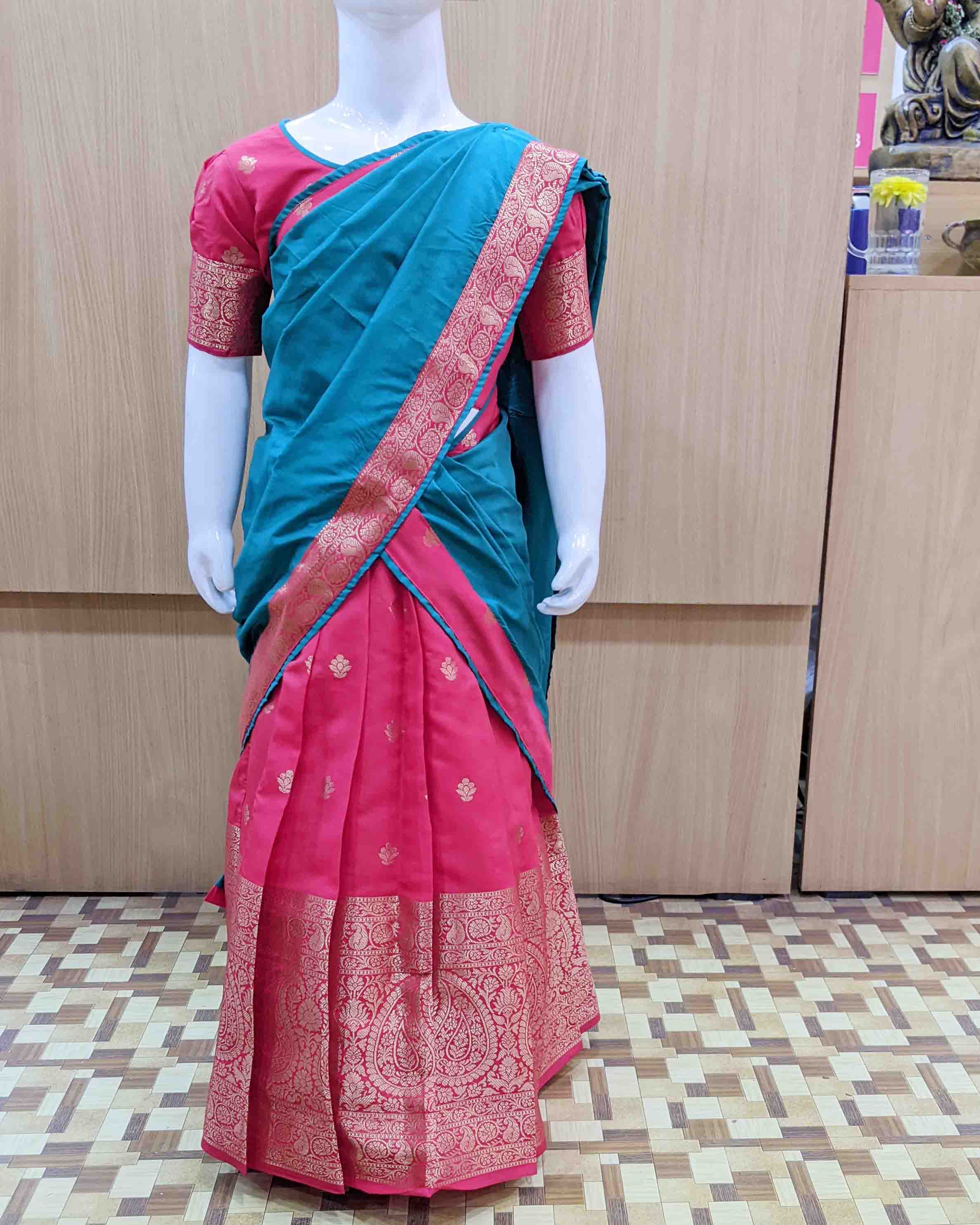 Rama Green and Pink Half Saree or Dhavani for Little Princess HF026 Prince N Princess