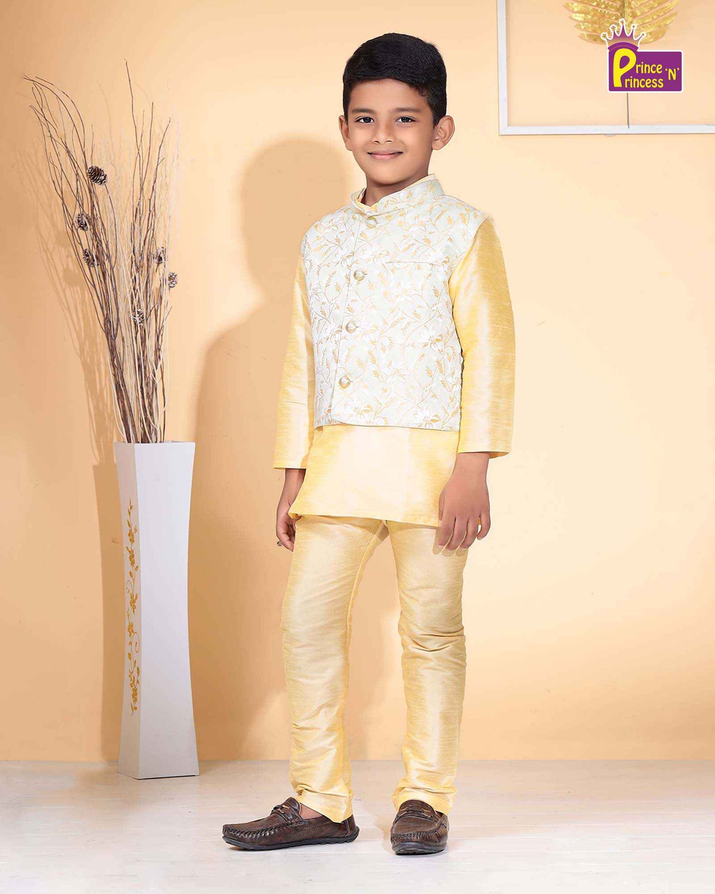 Boys Yellow Overcoat Sherwani KP098