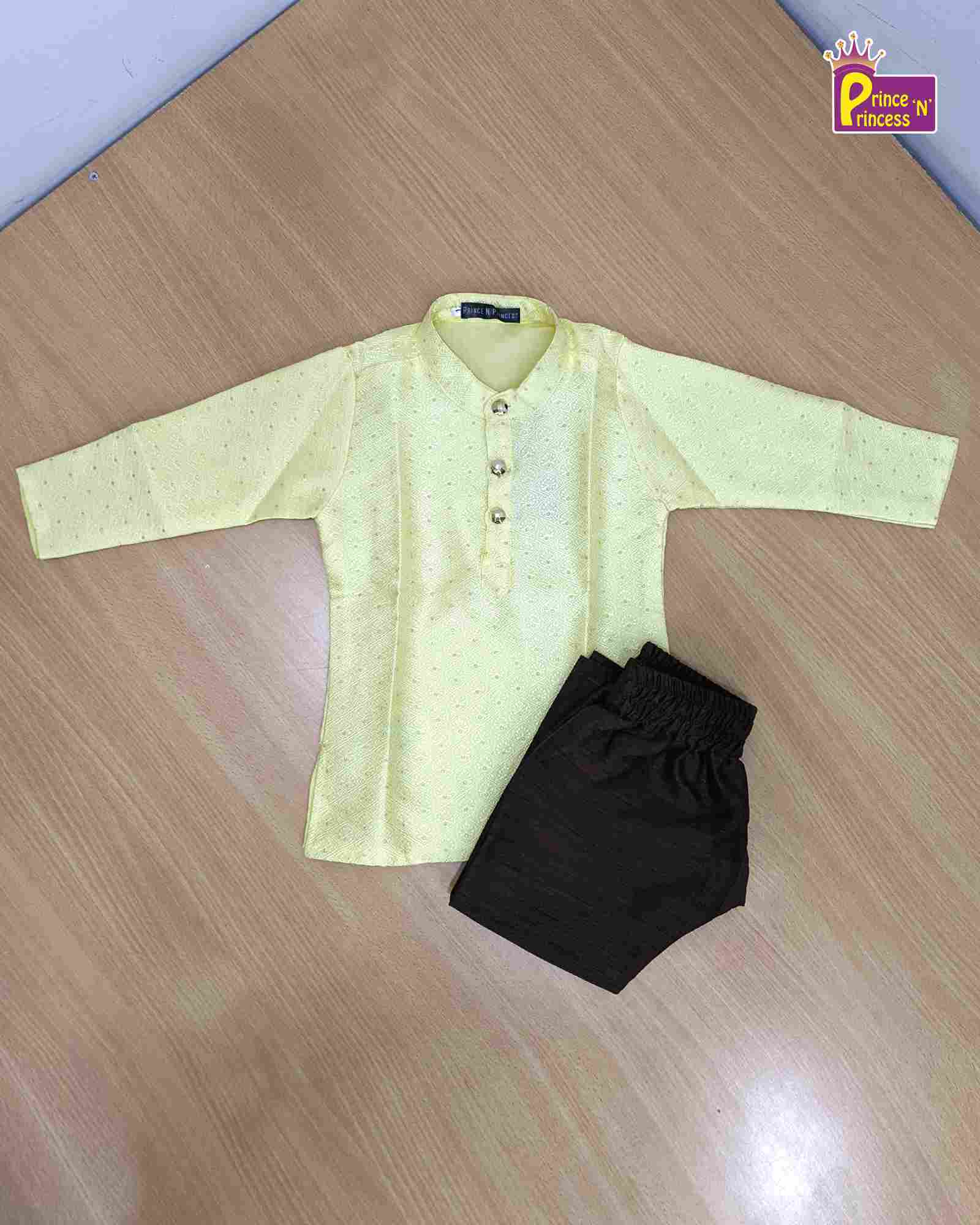 Boys Yellow Coffee Brown Kurta Pajama KP108 Prince N Princess