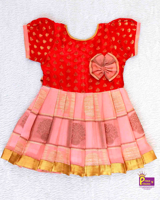 Kids Red Peach  Party Frock LDF194