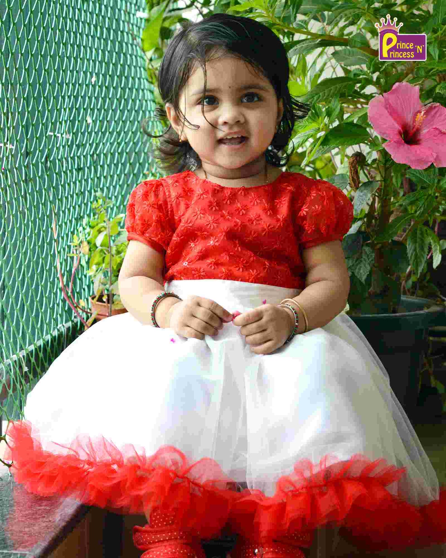Girls White And Red Party Frock LDF231