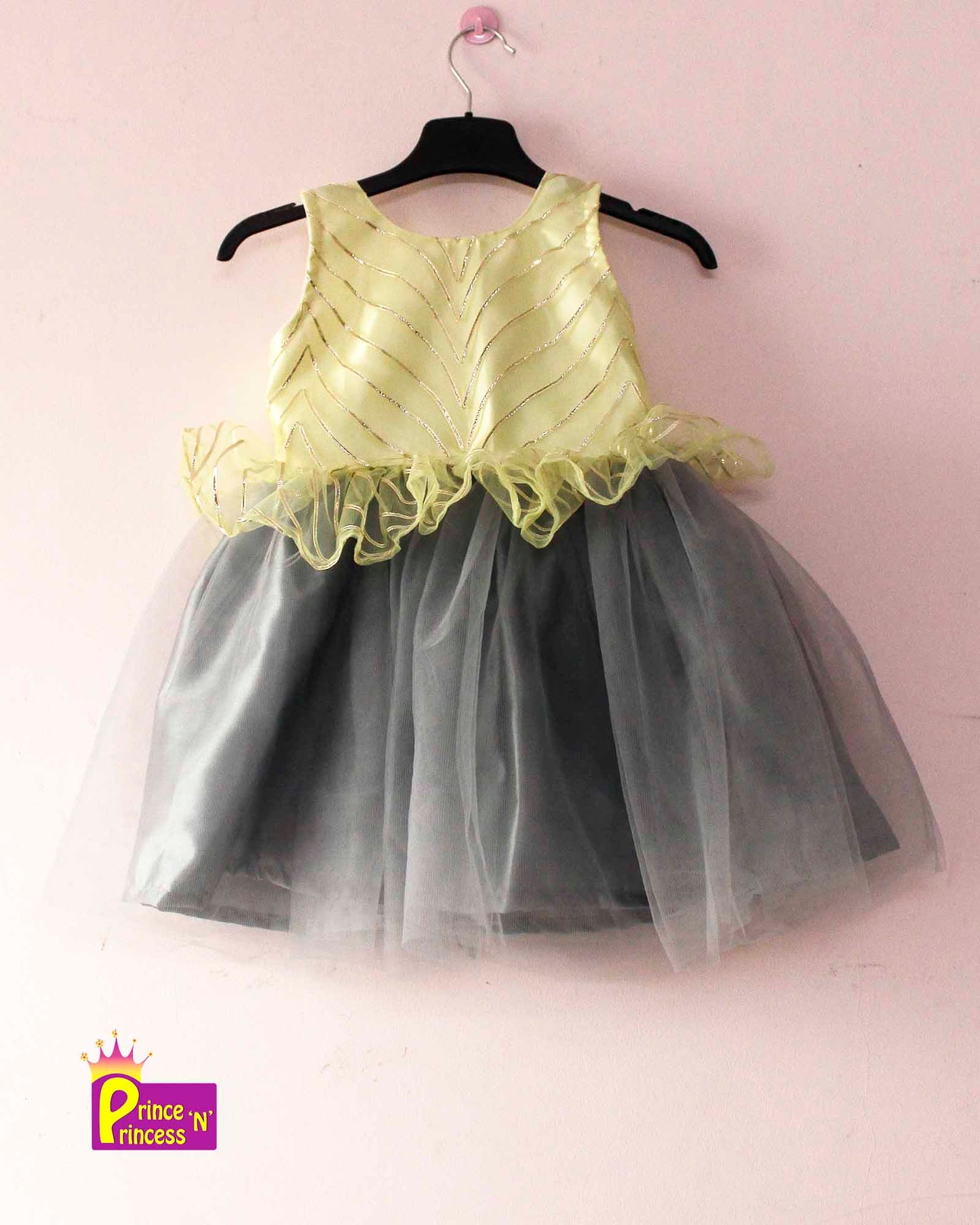 Lemon Green and Grey  Party Frock LDF297