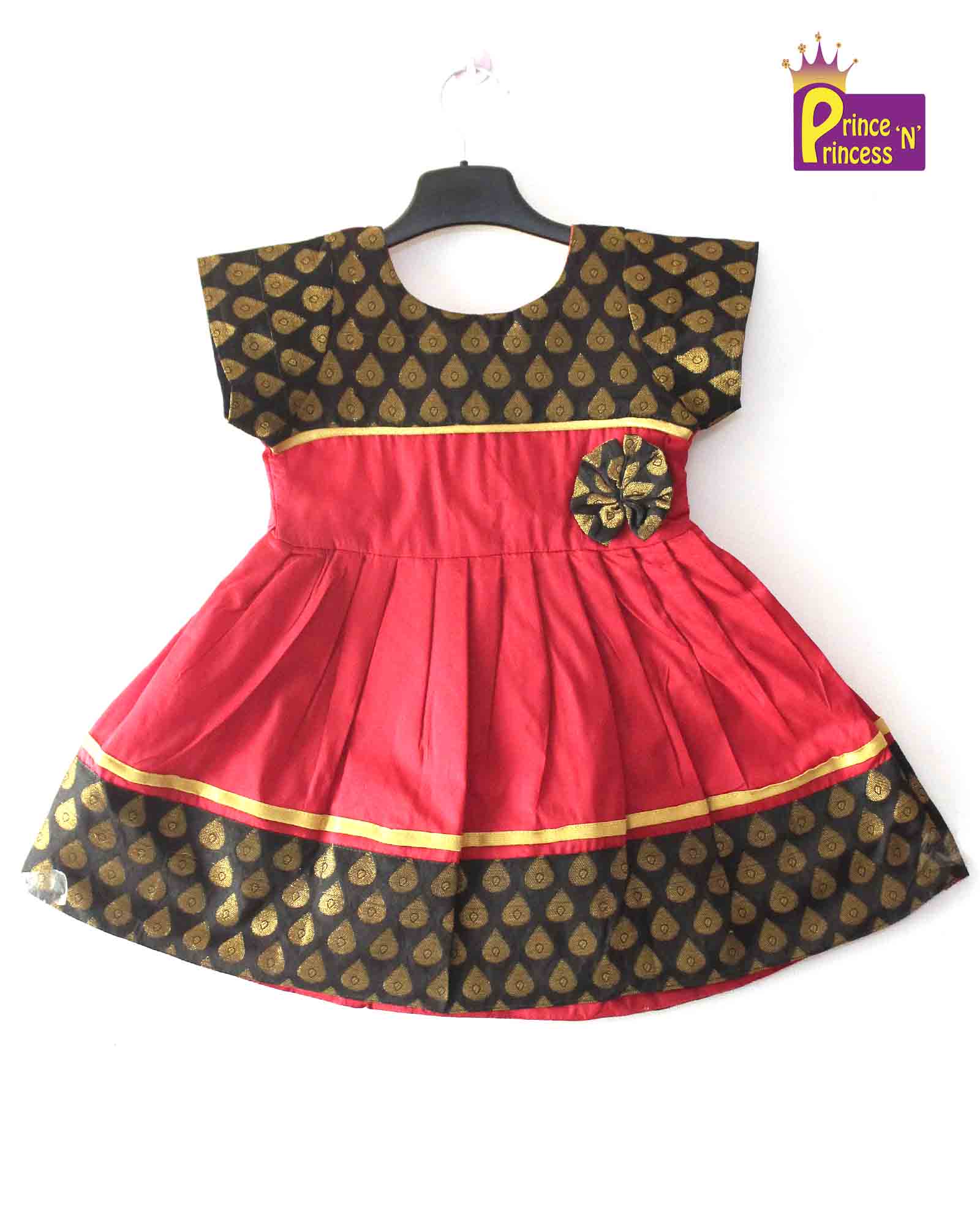 Buy Mumum' s Red and Black Printed Frock with 3/4 TH Sleeves Knee Length  Dress for 2-3 Year Girls at Amazon.in