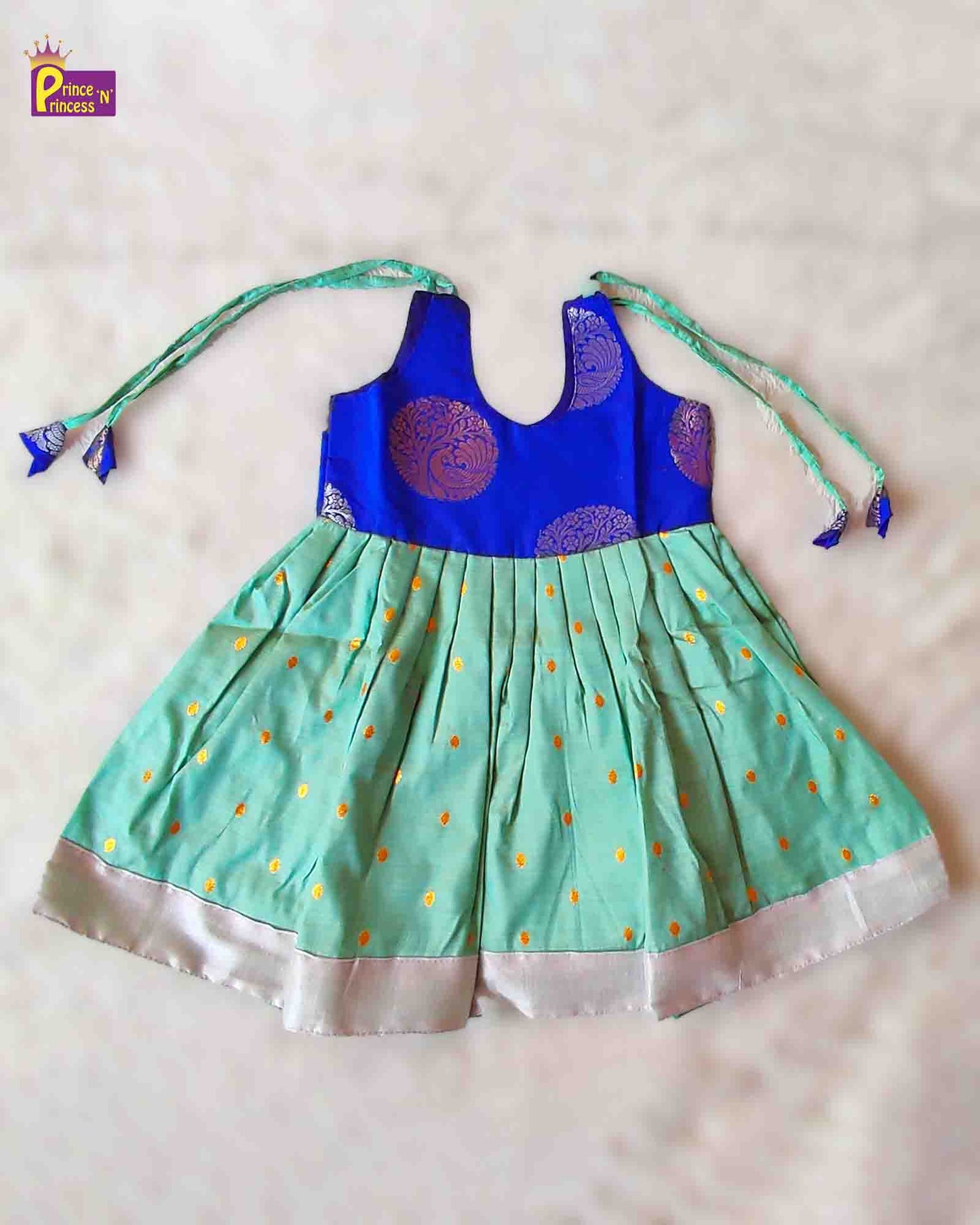 New Born Green Blue Raw Silk Frock LF343 Prince N Princess